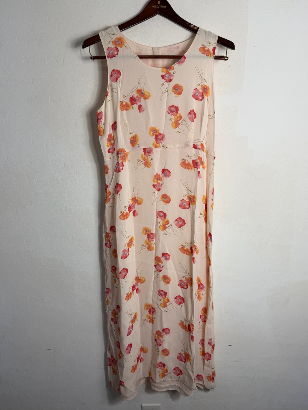 Eddie Bauer Floral Cream Maxi Dress with Pink & Orange Blooms